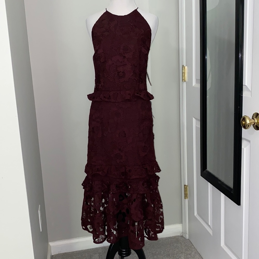 Cooper St Lace Midi Dress in Maroon